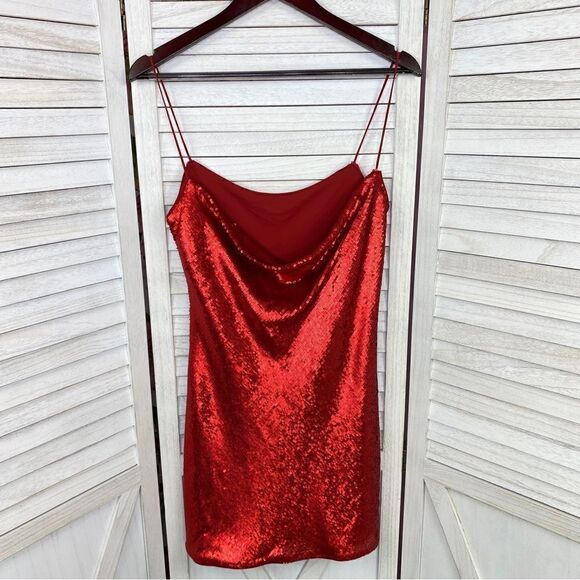 Zara Sequin Cowl Back Cocktail Mini Slip Dress Red Small - Picture 10 of 13